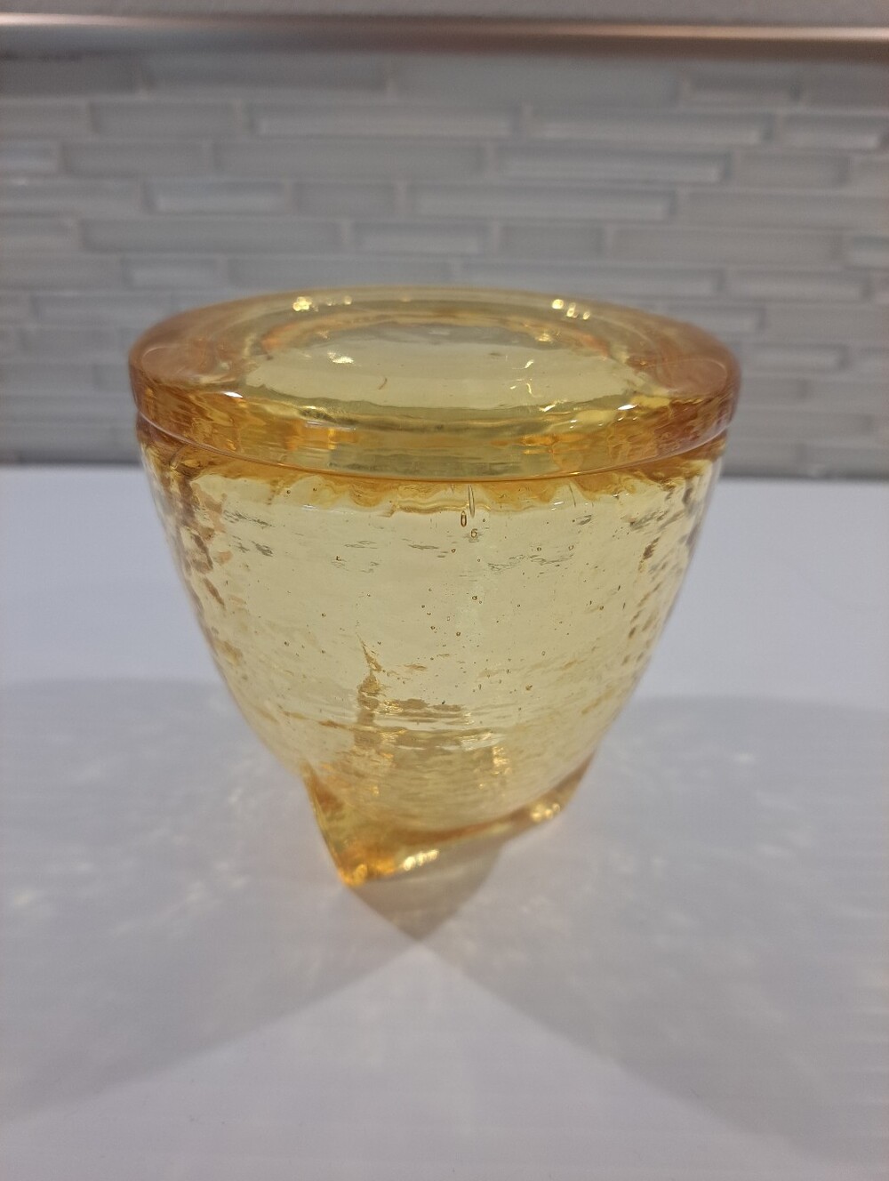 Fire & Light Recycled Glass Citrus Yellow Footed Jar With Lid  Excellent